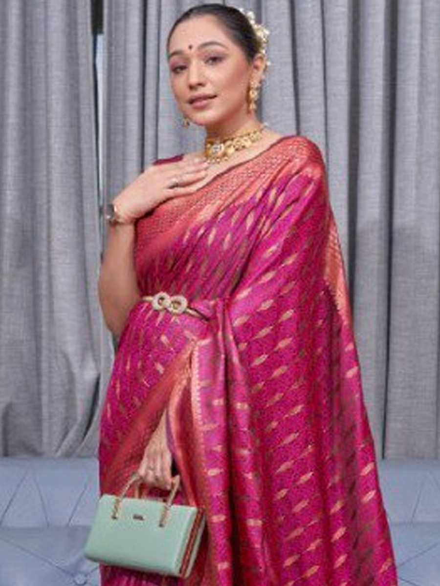 Pink Banarasi Soft Silk Handwoven Wedding Festival Heavy Border Saree