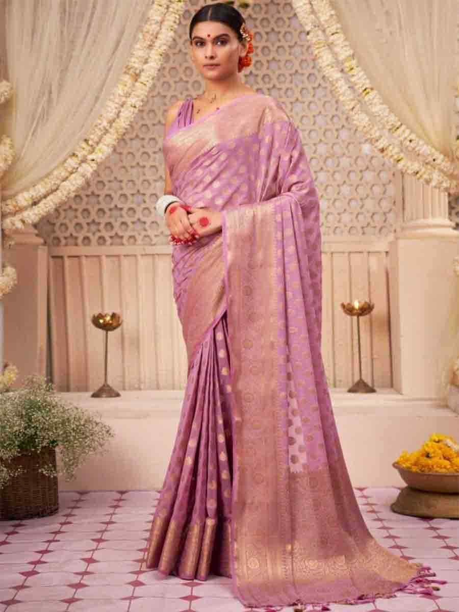 Pink Banarasi Soft Silk Handwoven Wedding Festival Heavy Border Saree