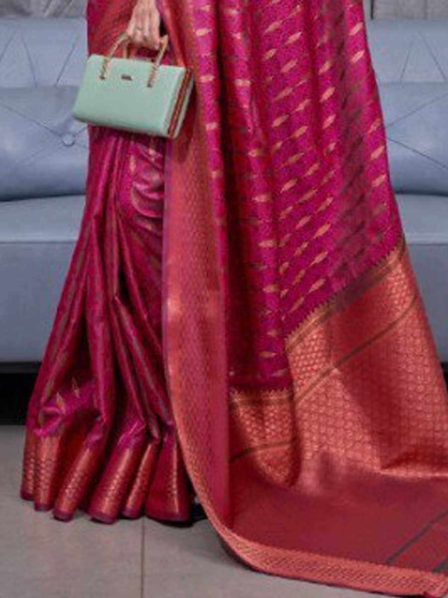 Pink Banarasi Soft Silk Handwoven Wedding Festival Heavy Border Saree
