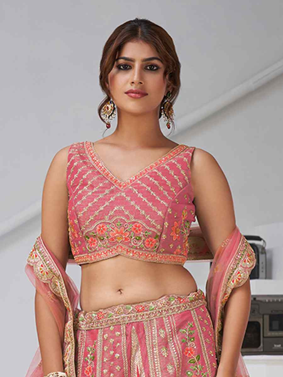 Pink Banarsi Silk Embroidered Wedding Reception Festival Heavy Border Lehenga Choli