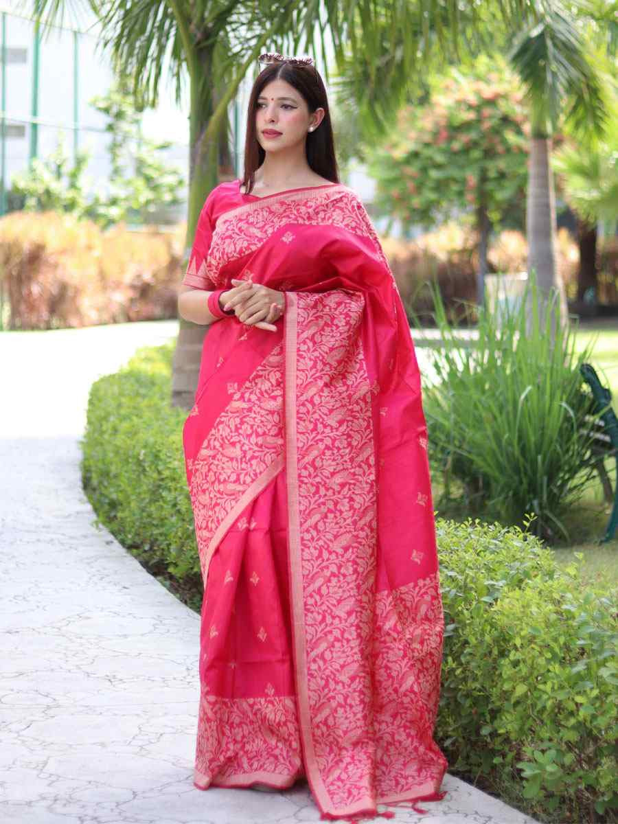 Pink Banglori Handloom Raw Silk Handwoven Casual Reception Festival Wedding Fancy Classic Style Sarees