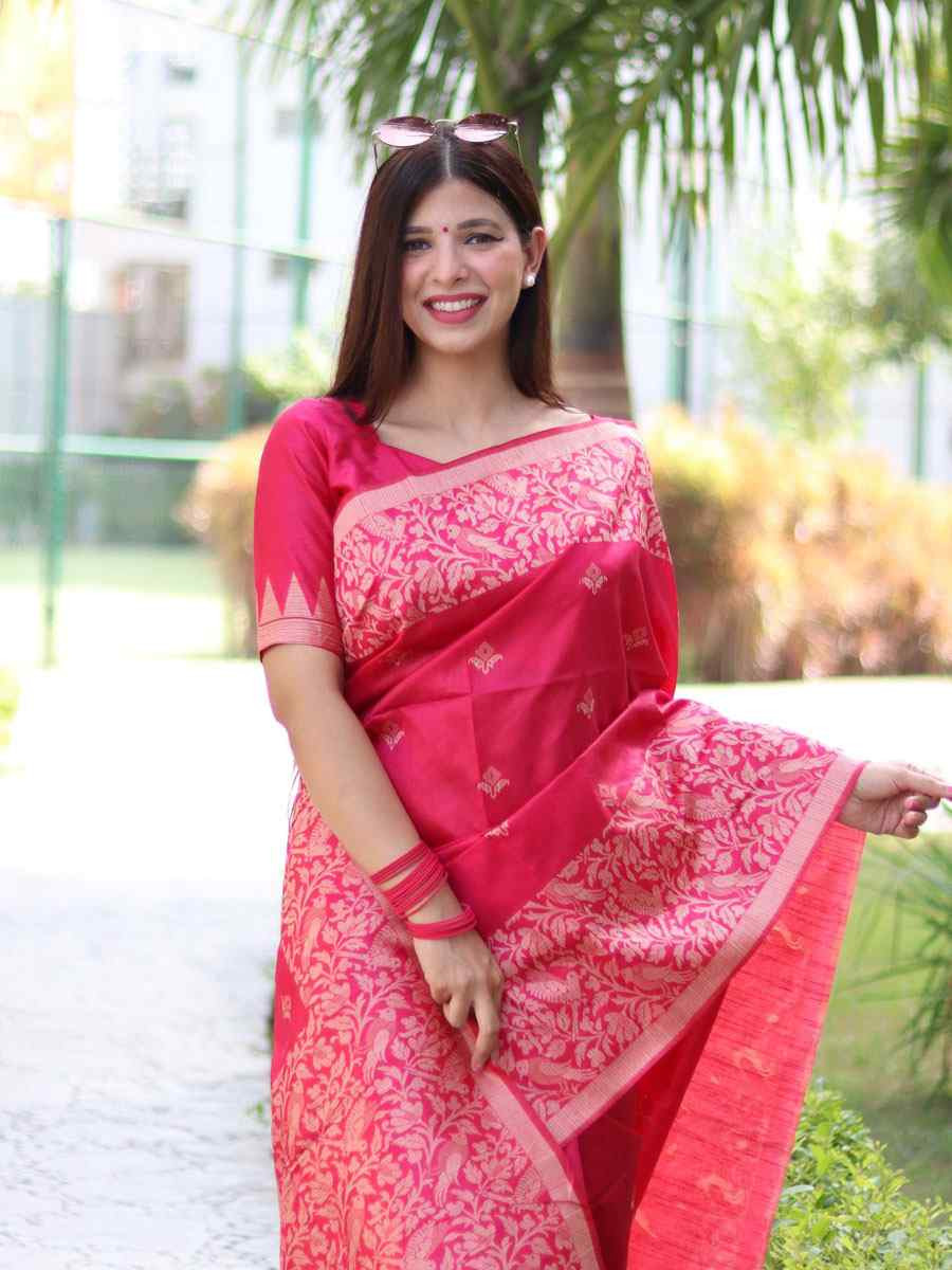 Pink Banglori Handloom Raw Silk Handwoven Casual Reception Festival Wedding Fancy Classic Style Sarees