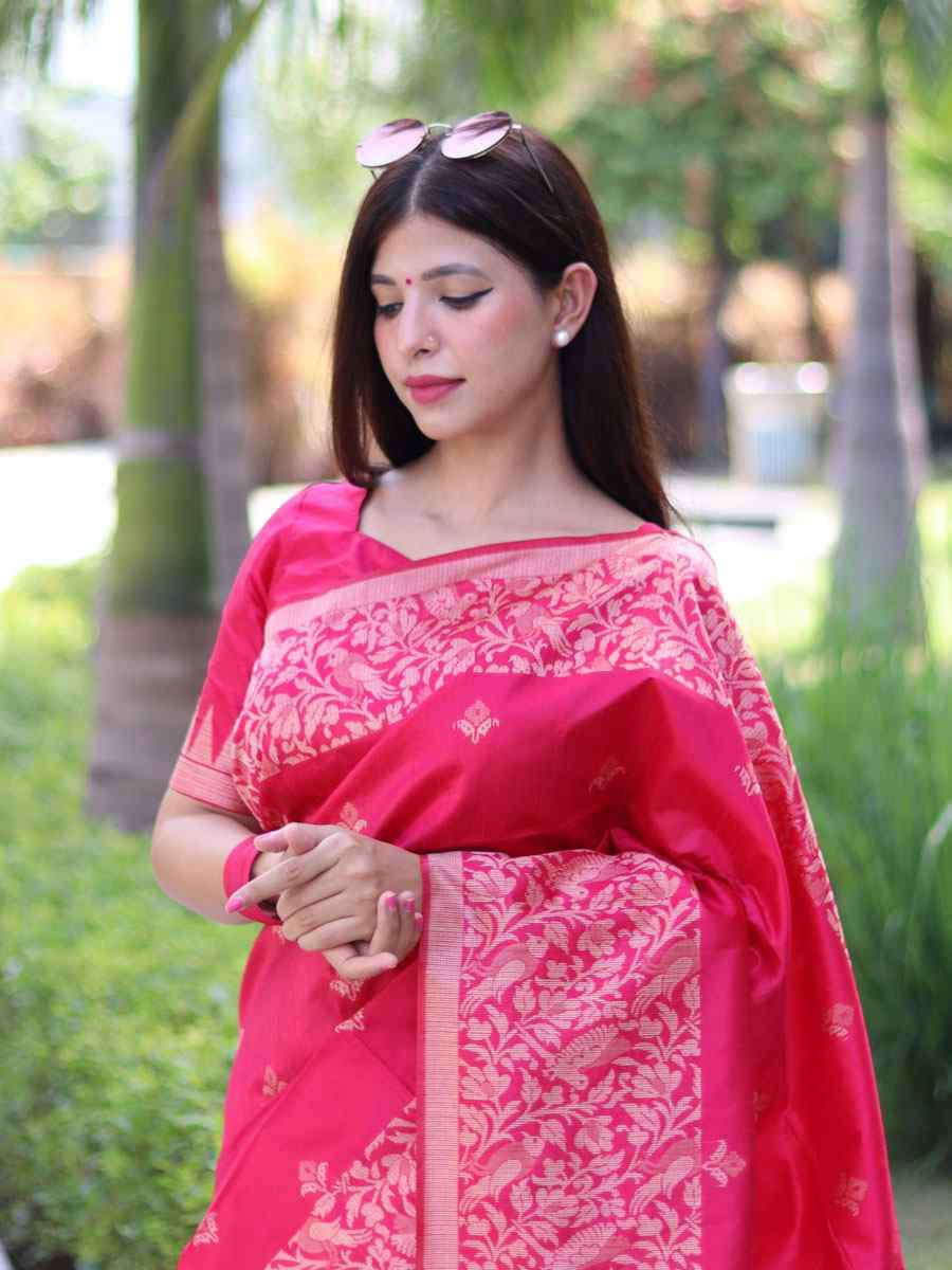 Pink Banglori Handloom Raw Silk Handwoven Casual Reception Festival Wedding Fancy Classic Style Sarees