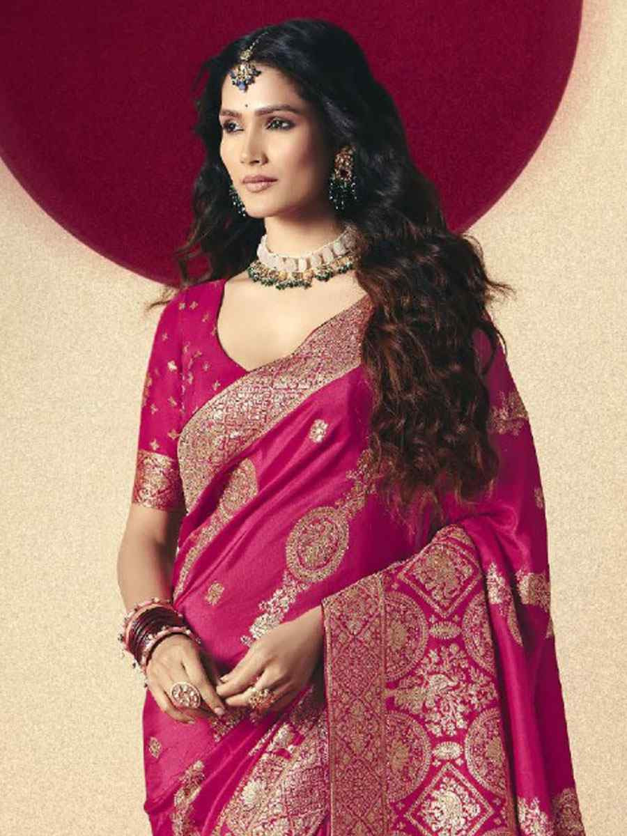 Pink Bemberg Viscose Handwoven Zari Work Traditional Bridal Reception Festival Wedding Fancy Heavy Border Saree