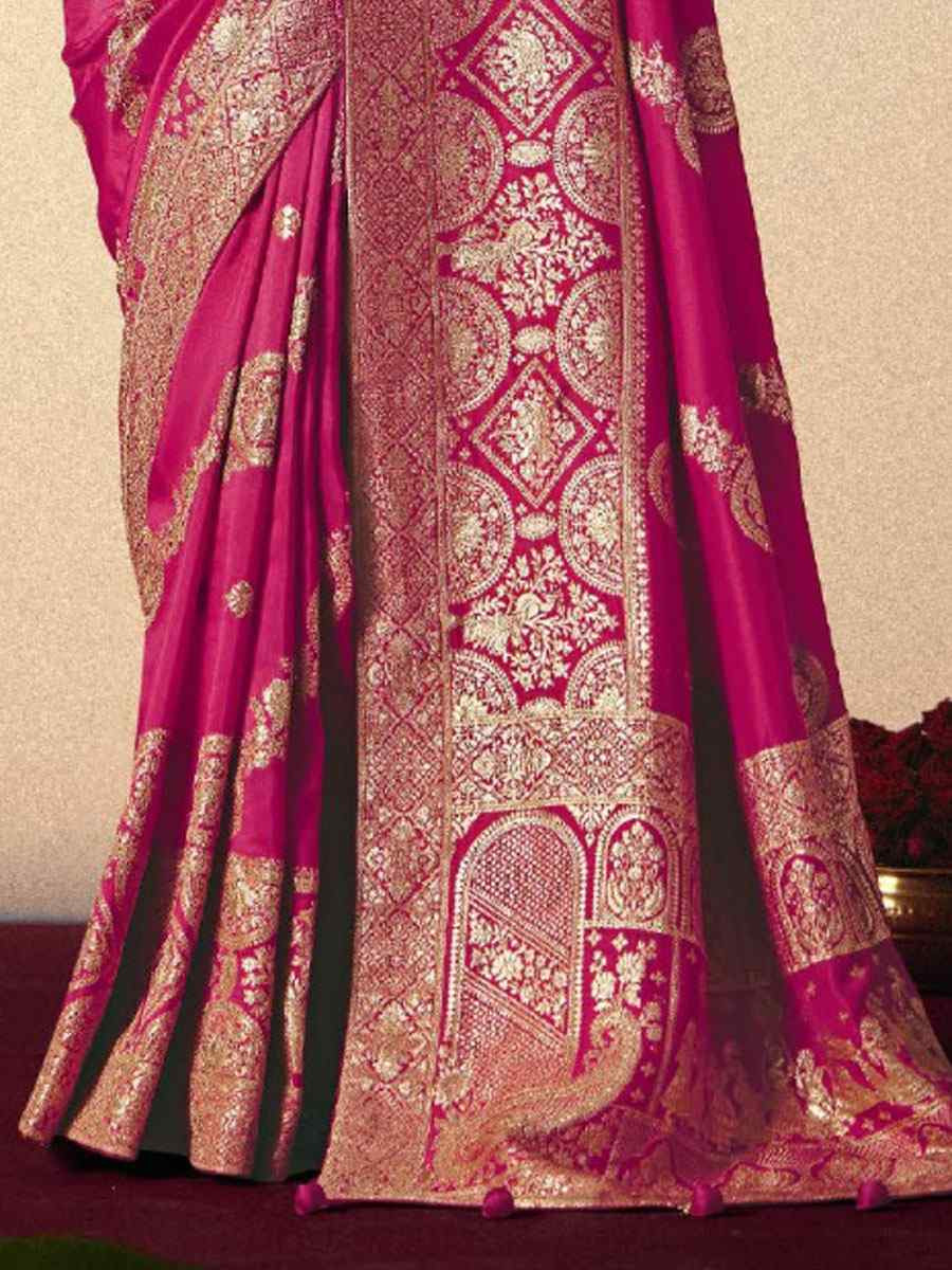 Pink Bemberg Viscose Handwoven Zari Work Traditional Bridal Reception Festival Wedding Fancy Heavy Border Saree