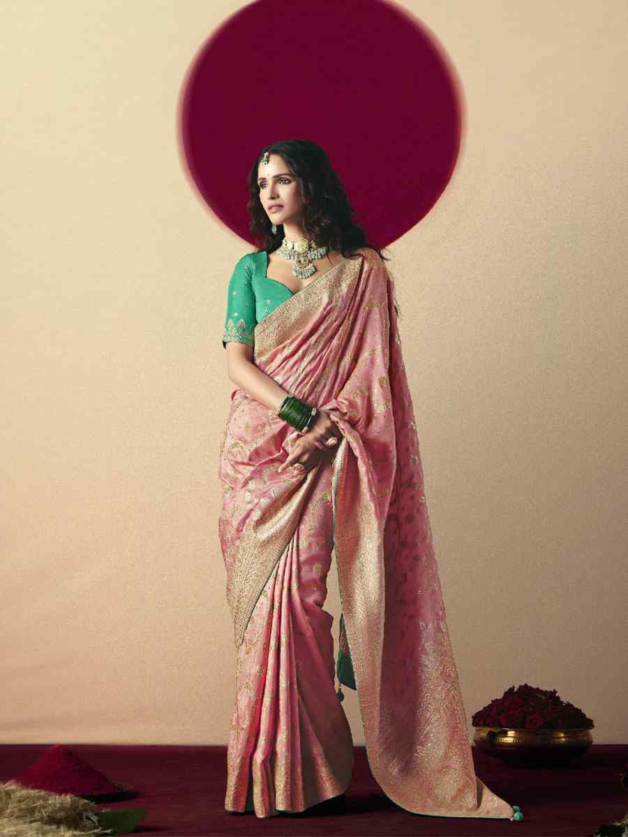 Pink Bemberg Viscose Handwoven Zari Work Traditional Bridal Reception Festival Wedding Fancy Heavy Border Saree
