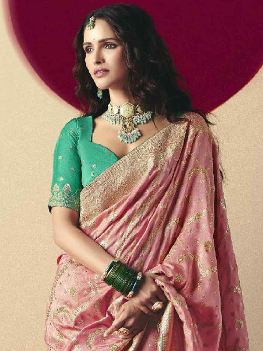 Pink Bemberg Viscose Handwoven Zari Work Traditional Bridal Reception Festival Wedding Fancy Heavy Border Saree
