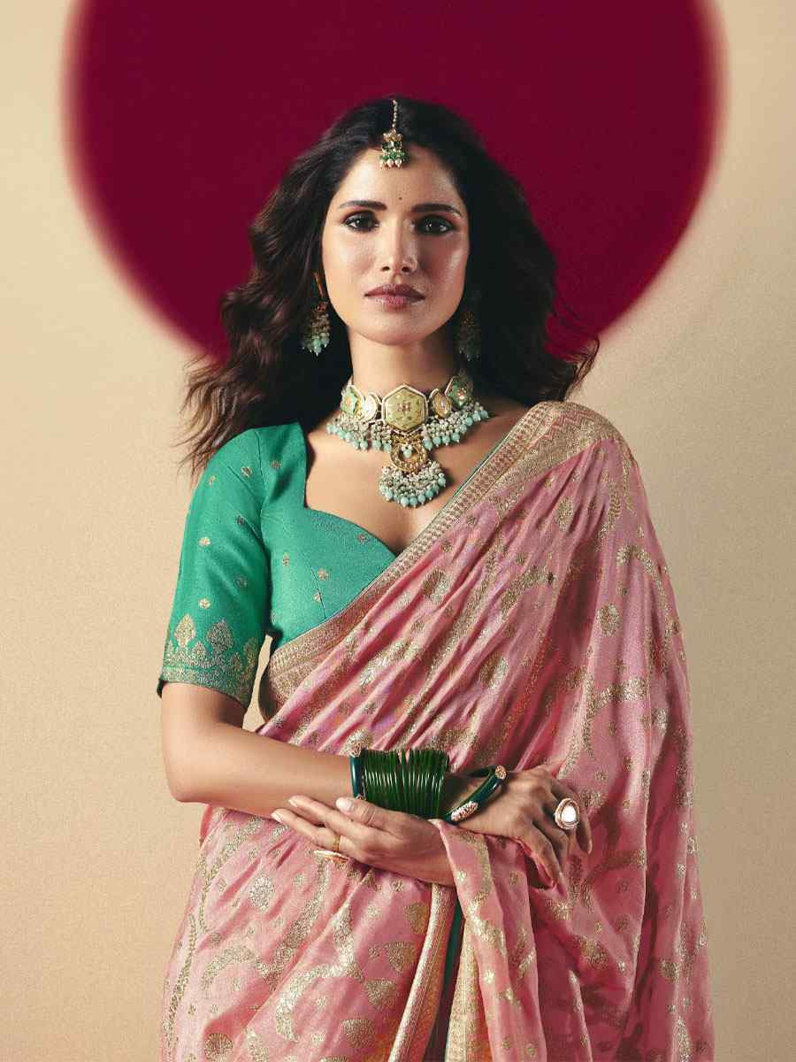Pink Bemberg Viscose Handwoven Zari Work Traditional Bridal Reception Festival Wedding Fancy Heavy Border Saree