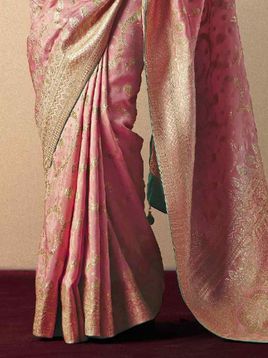 Pink Bemberg Viscose Handwoven Zari Work Traditional Bridal Reception Festival Wedding Fancy Heavy Border Saree