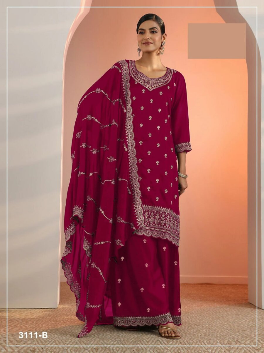 Pink Blooming Fox Georgette Embroidery Wedding Party Festival Casual Palazzo Pant Salwar Kameez