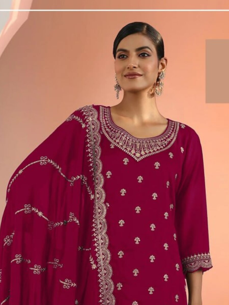 Pink Blooming Fox Georgette Embroidery Wedding Party Festival Casual Palazzo Pant Salwar Kameez