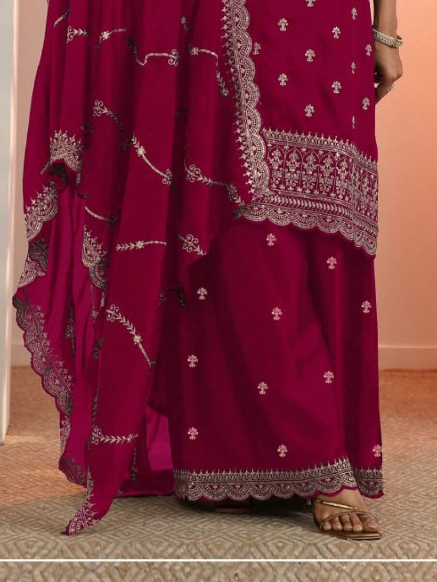 Pink Blooming Fox Georgette Embroidery Wedding Party Festival Casual Palazzo Pant Salwar Kameez