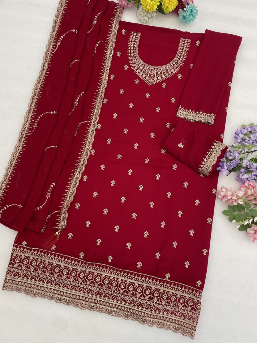 Pink Blooming Fox Georgette Embroidery Wedding Party Festival Casual Palazzo Pant Salwar Kameez