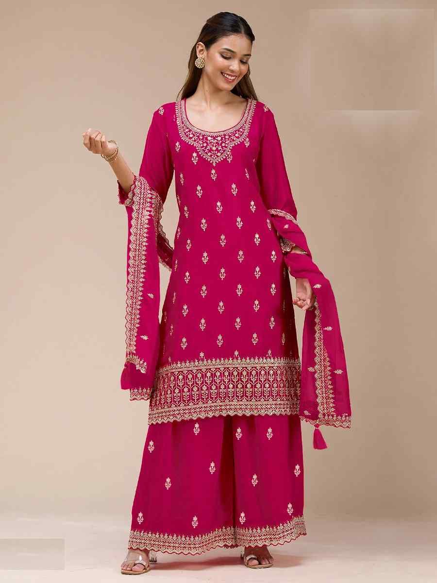 Pink Blooming Georgette Embroidered Festival Wedding Palazzo Pant Salwar Kameez