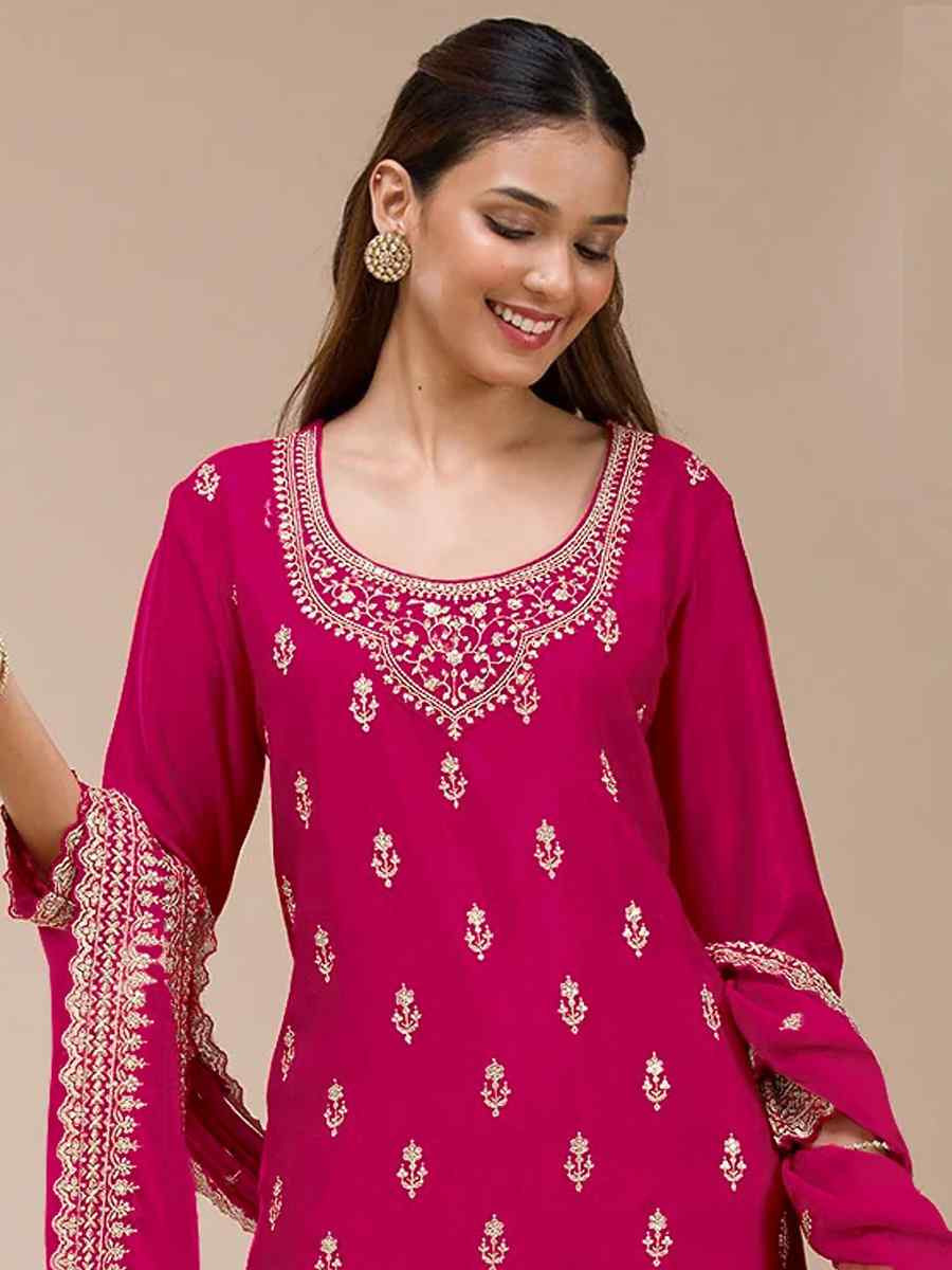 Pink Blooming Georgette Embroidered Festival Wedding Palazzo Pant Salwar Kameez