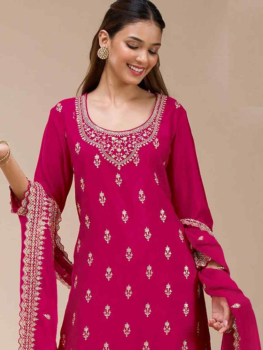 Pink Blooming Georgette Embroidered Festival Wedding Palazzo Pant Salwar Kameez