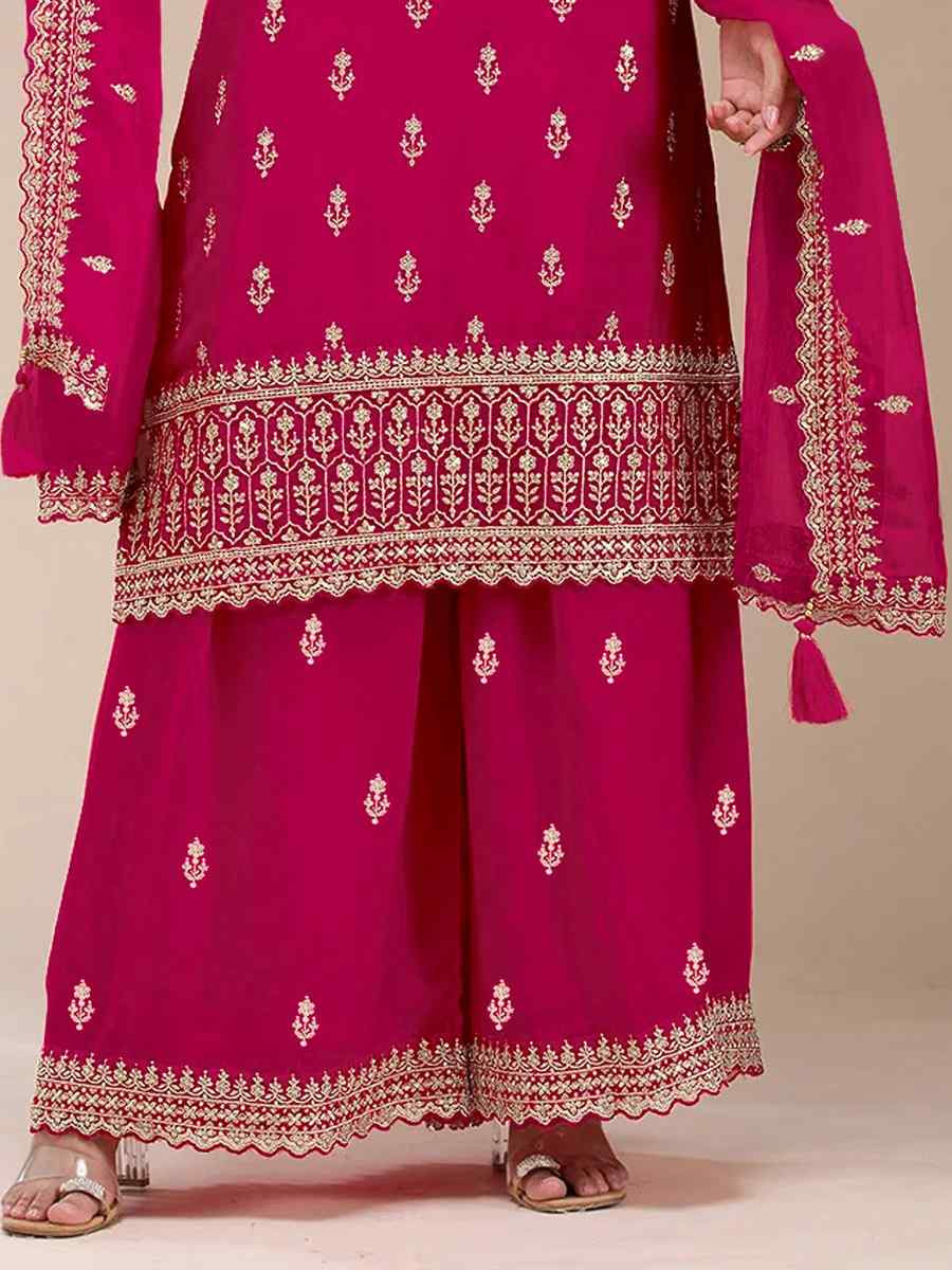 Pink Blooming Georgette Embroidered Festival Wedding Palazzo Pant Salwar Kameez