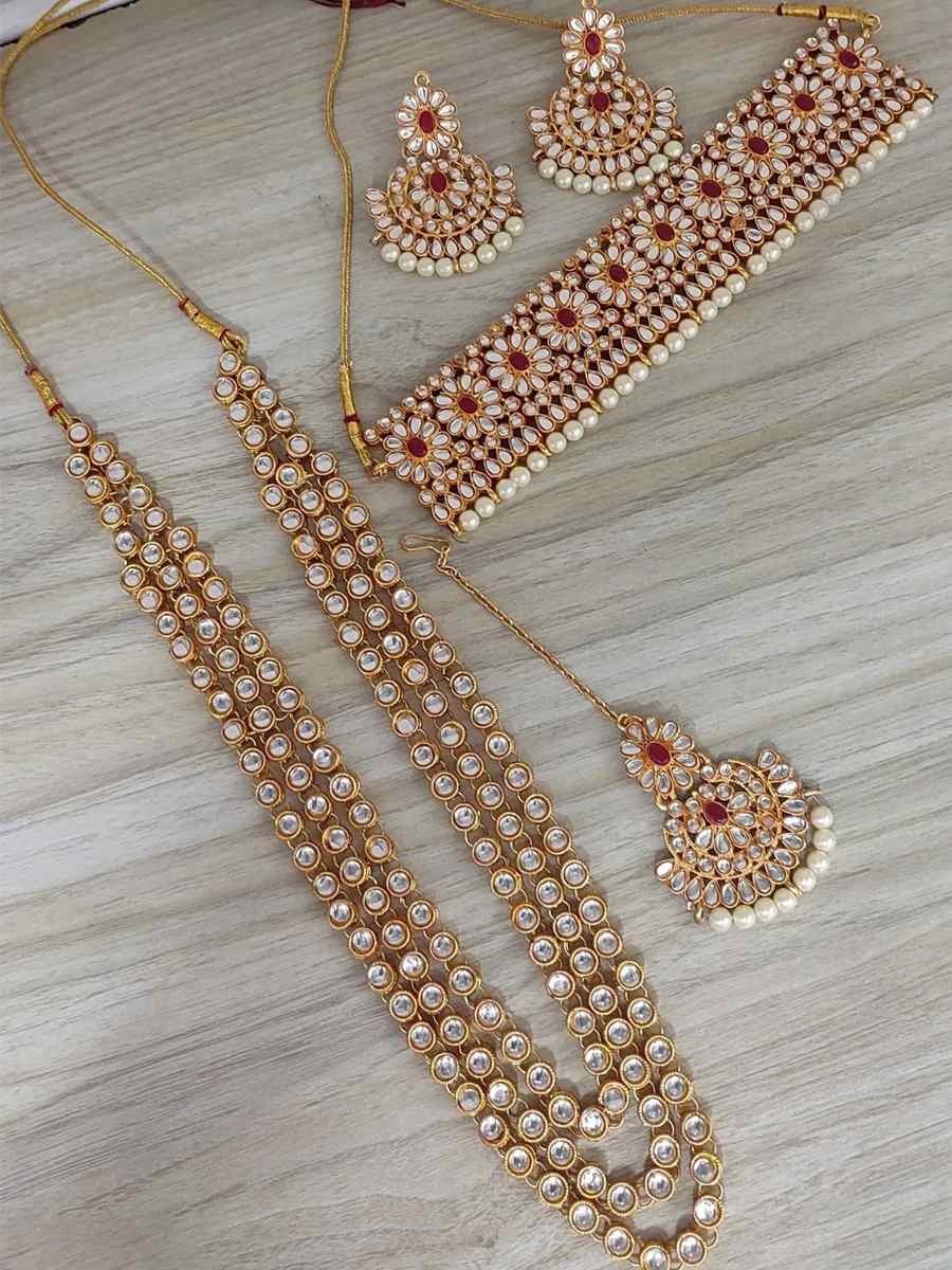 Pink Brass Bridal Wear Kundan Necklace
