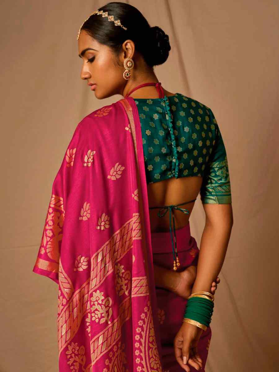 Pink Brasso Handwoven Wedding Festival Heavy Border Saree