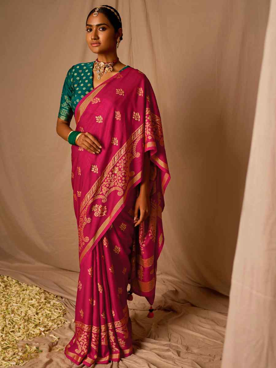 Pink Brasso Handwoven Wedding Festival Heavy Border Saree