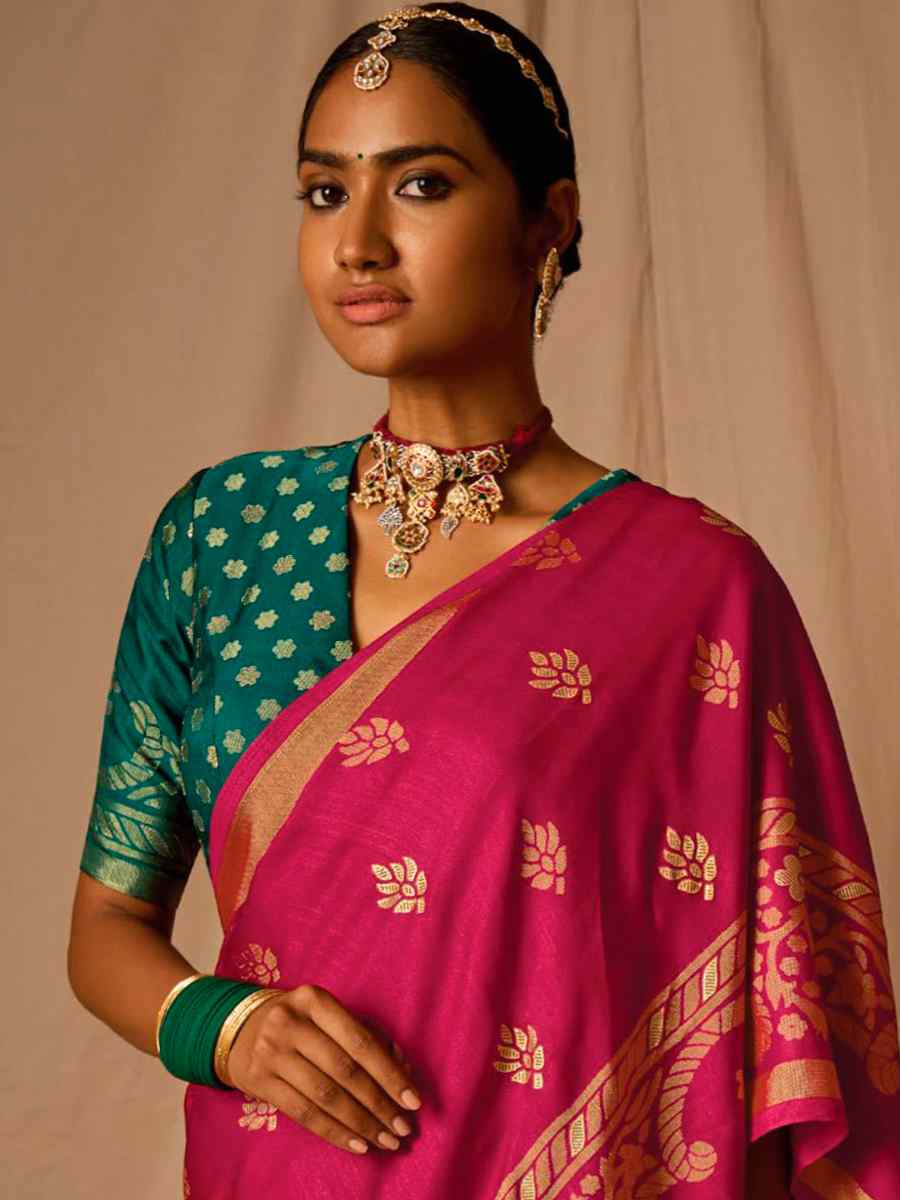 Pink Brasso Handwoven Wedding Festival Heavy Border Saree