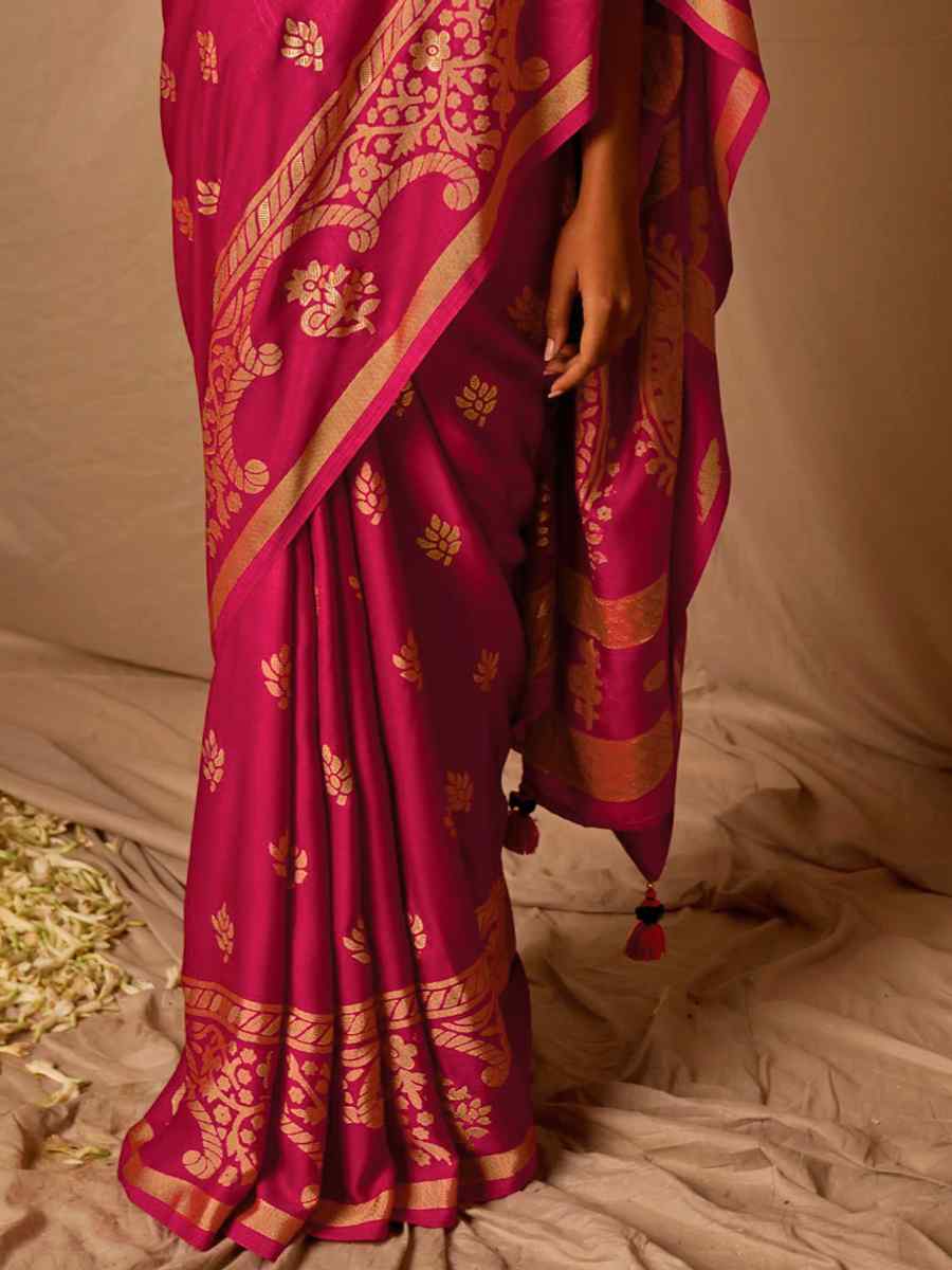 Pink Brasso Handwoven Wedding Festival Heavy Border Saree