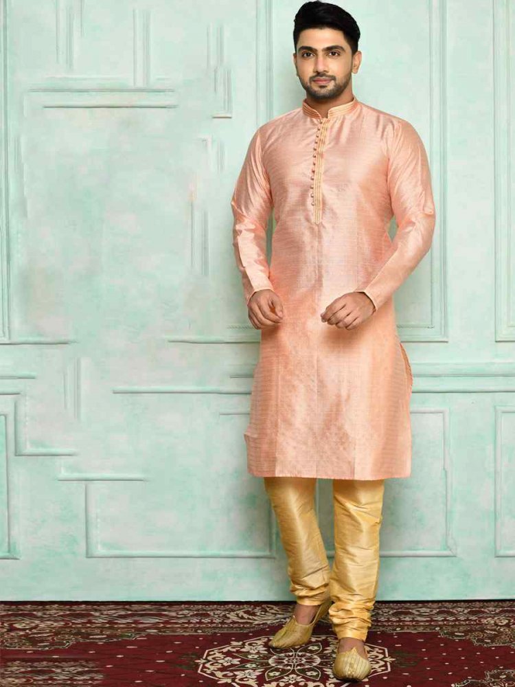 Pink Brocade Woven Festival Kurta