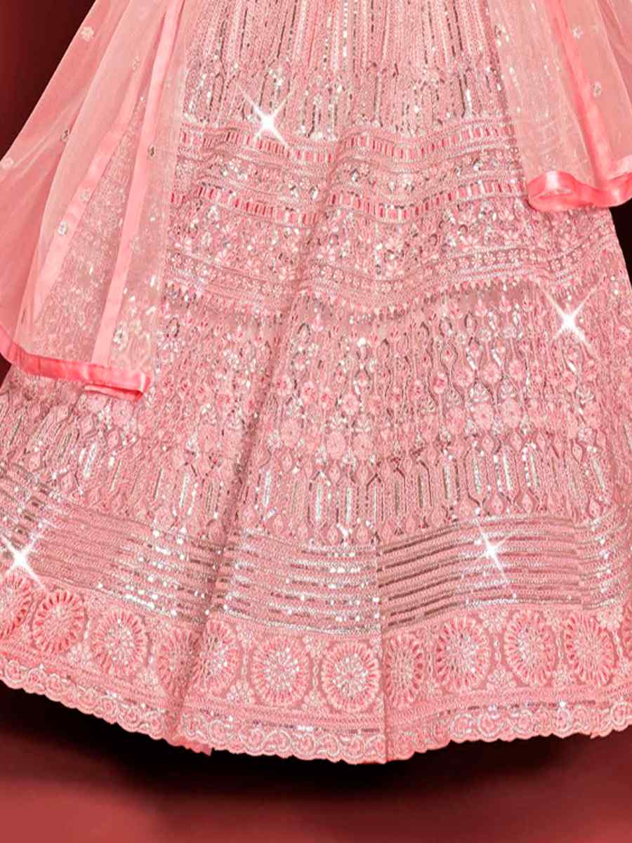 Pink Buterfly Net Embroidered Wedding Festival Anarkali Salwar Kameez