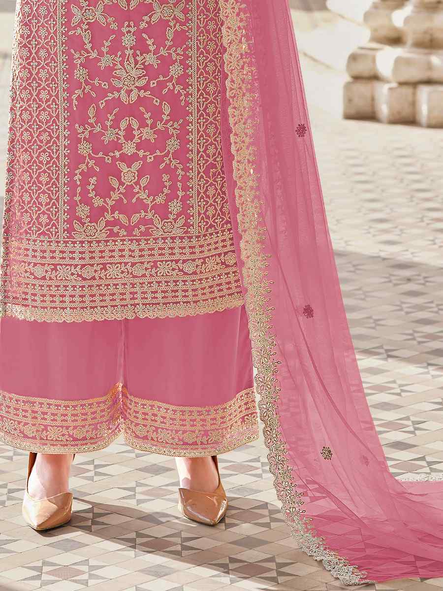 Pink Buterfly Net Embroidered Wedding Festival Pant Salwar Kameez