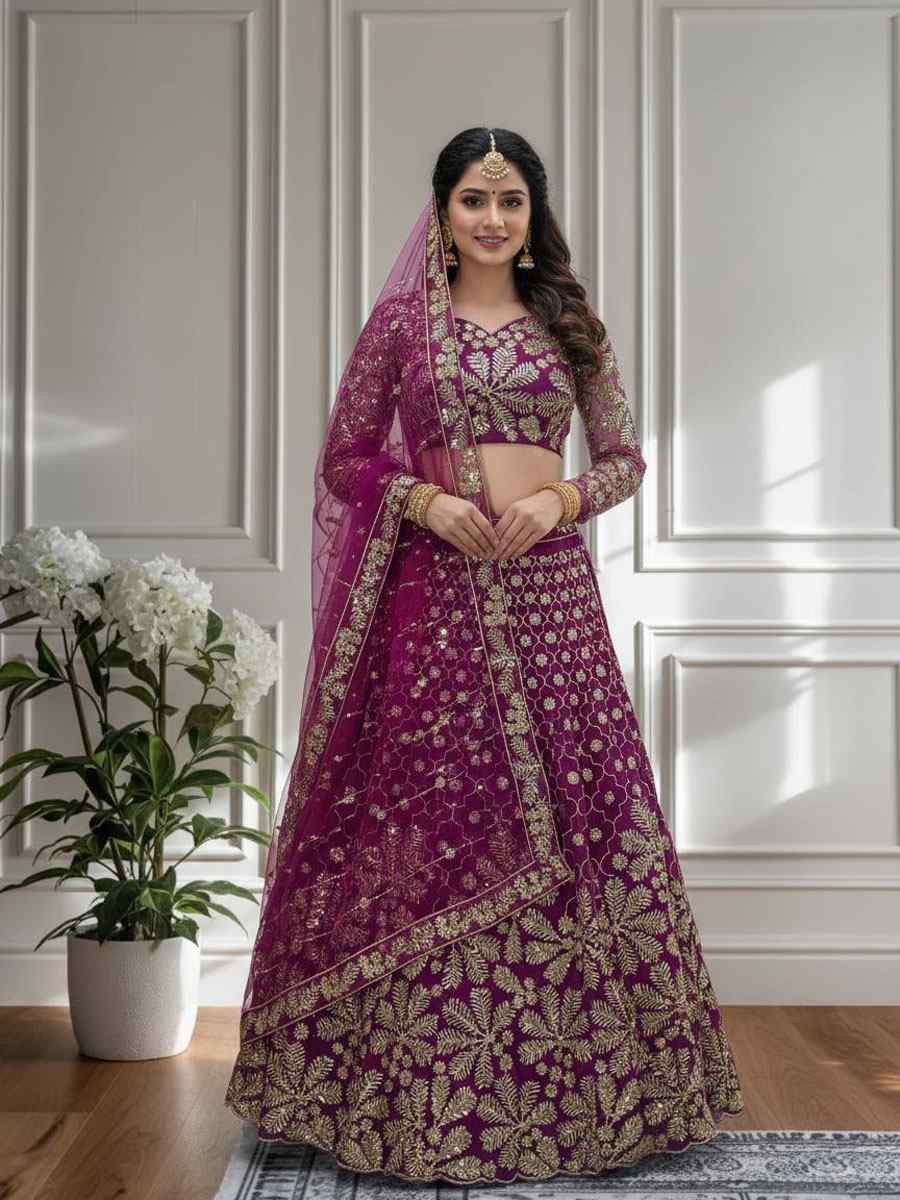 Pink Butterfly Net Embroidered Bridal Wedding Reception Festival Heavy Border Lehenga Choli