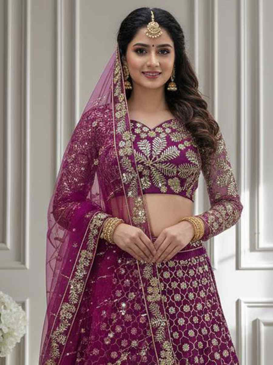 Pink Butterfly Net Embroidered Bridal Wedding Reception Festival Heavy Border Lehenga Choli