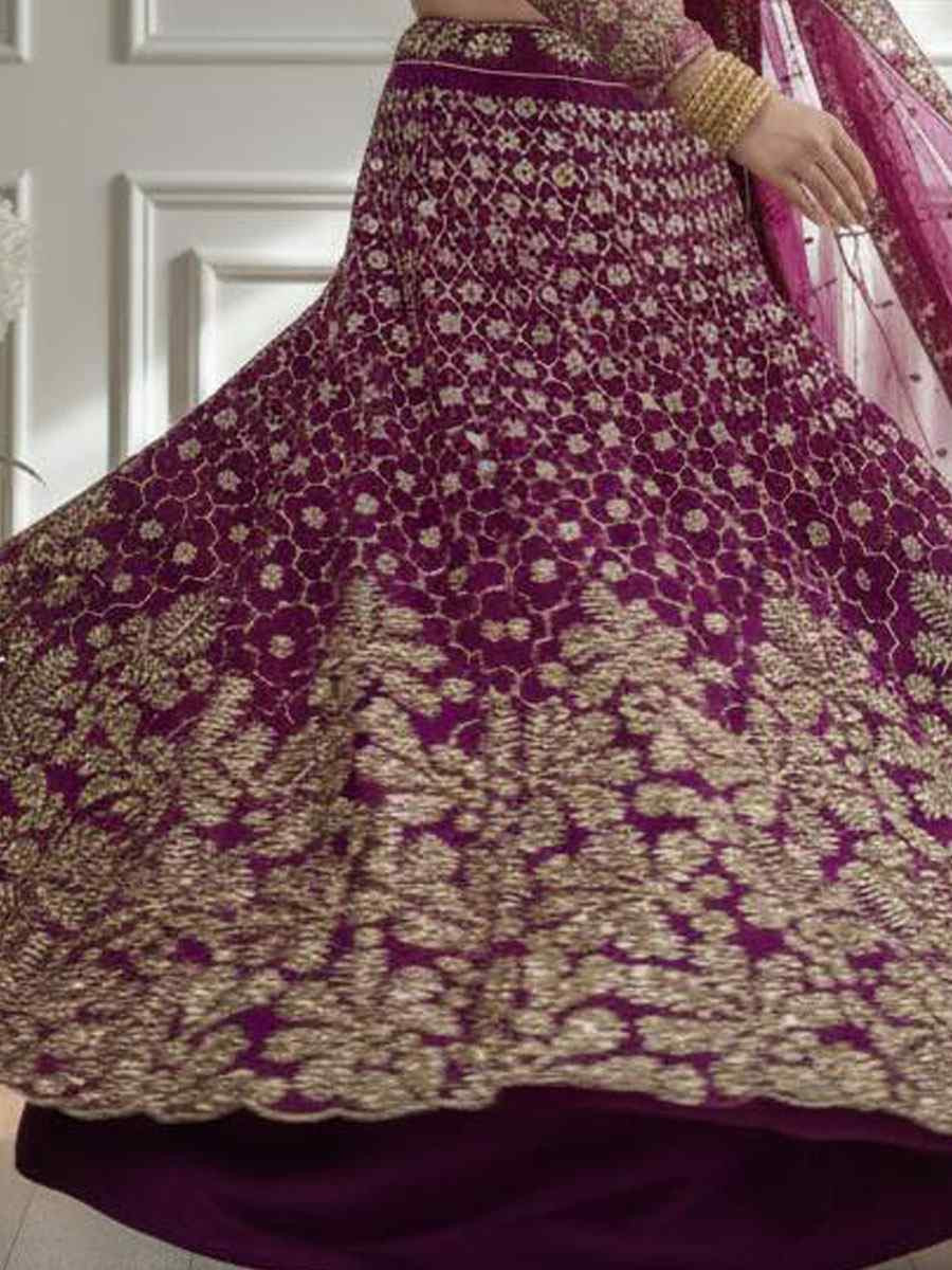 Pink Butterfly Net Embroidered Bridal Wedding Reception Festival Heavy Border Lehenga Choli