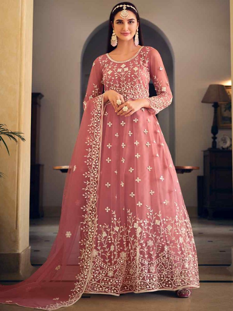Pink Butterfly Net Embroidered Festival Party Anarkali Salwar Kameez
