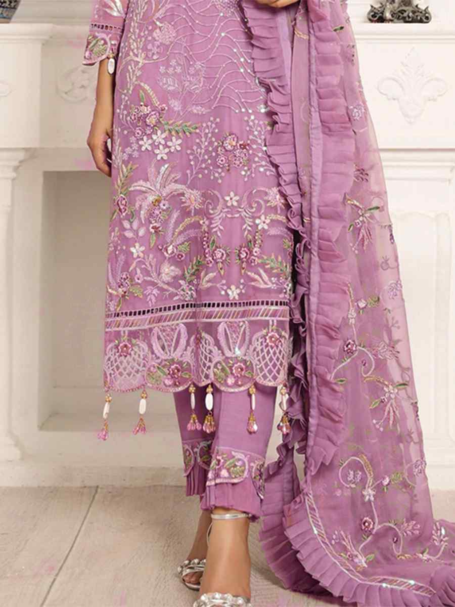 Pink Butterfly Net Embroidered Festival Party Pant Salwar Kameez