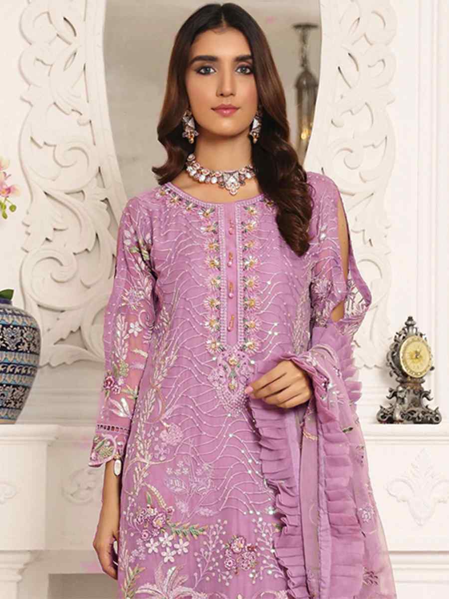 Pink Butterfly Net Embroidered Festival Party Pant Salwar Kameez