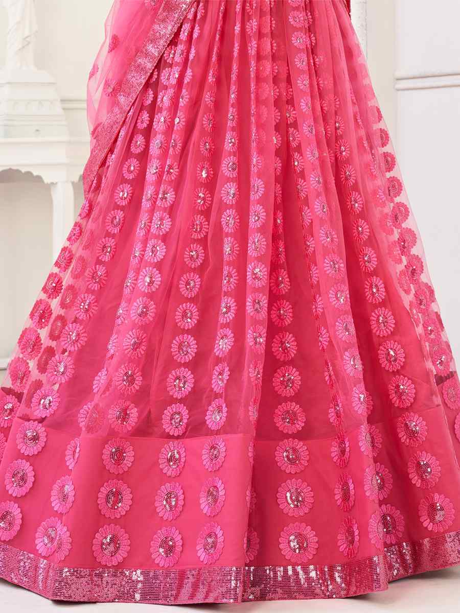 Pink Butterfly Net Embroidered Festival Wedding Circular Lehenga Choli