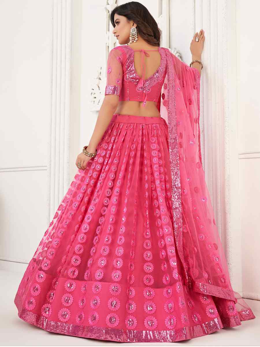 Pink Butterfly Net Embroidered Festival Wedding Circular Lehenga Choli