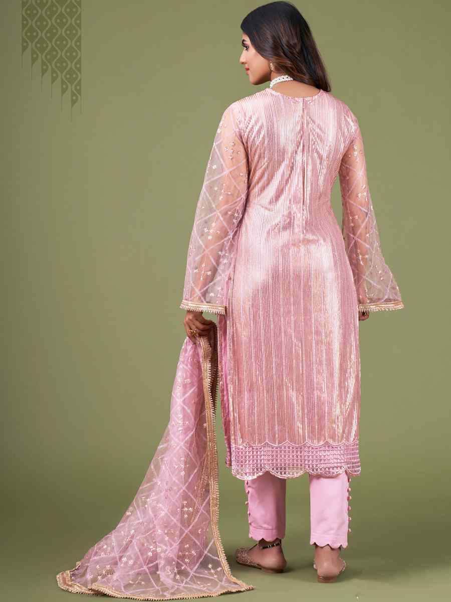 Pink Butterfly Net Embroidered Festival Wedding Pant Salwar Kameez