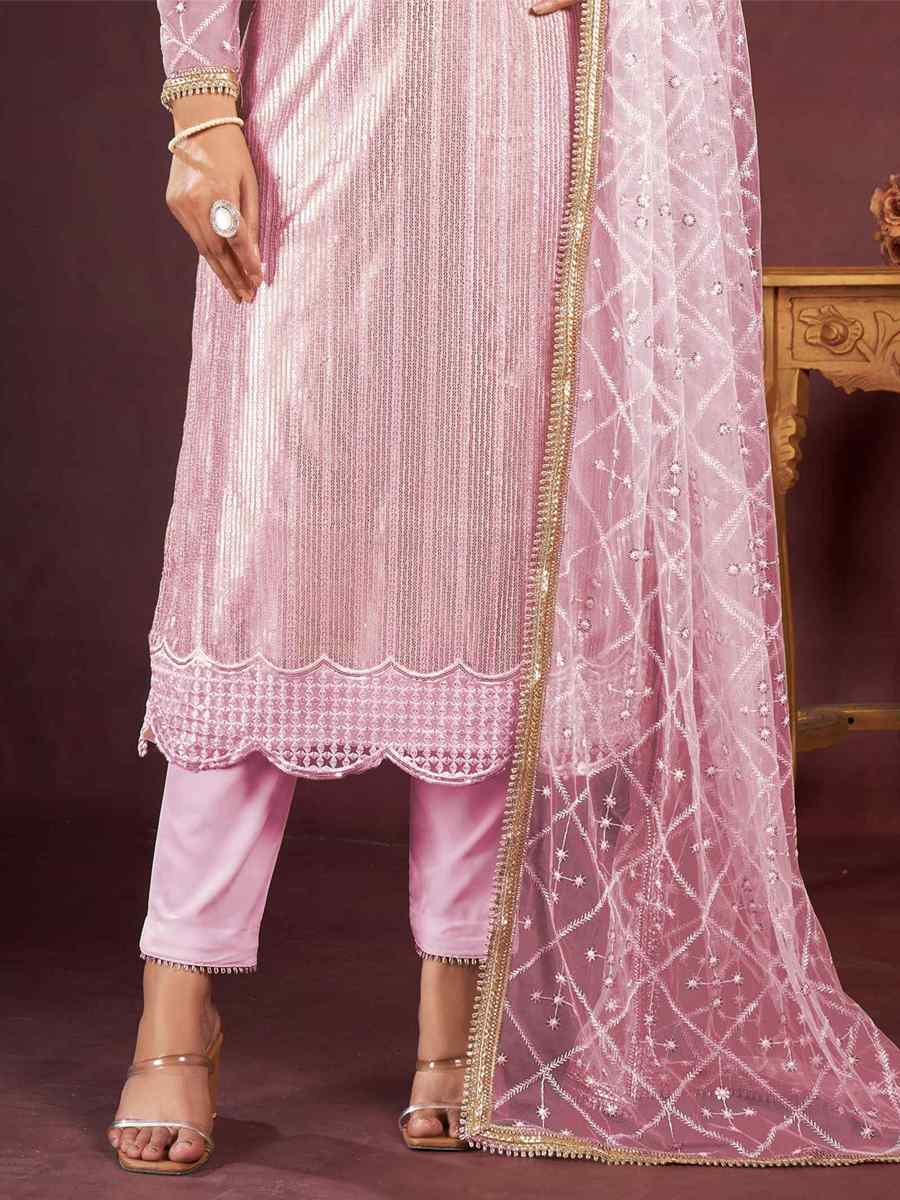 Pink Butterfly Net Embroidered Festival Wedding Pant Salwar Kameez