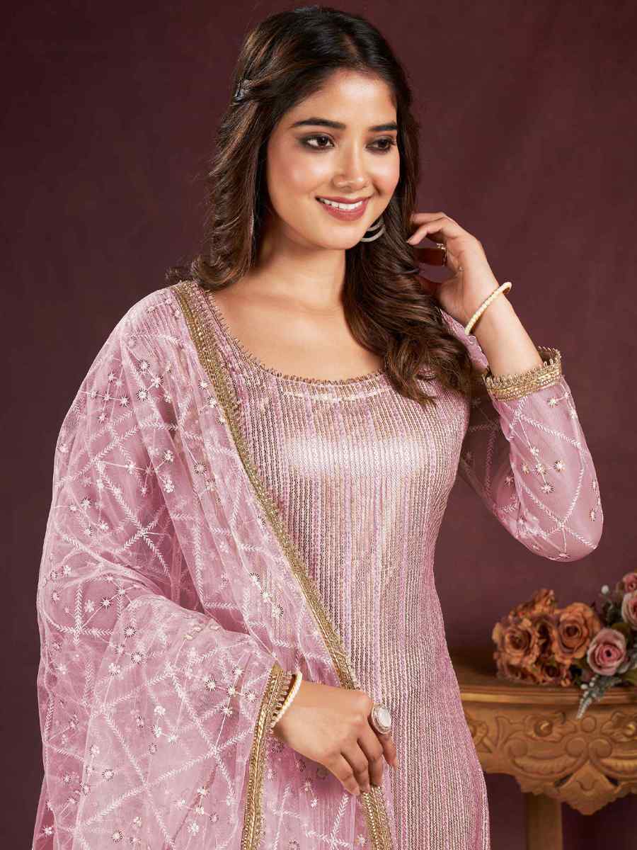 Pink Butterfly Net Embroidered Festival Wedding Pant Salwar Kameez
