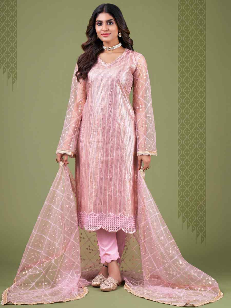 Pink Butterfly Net Embroidered Festival Wedding Pant Salwar Kameez