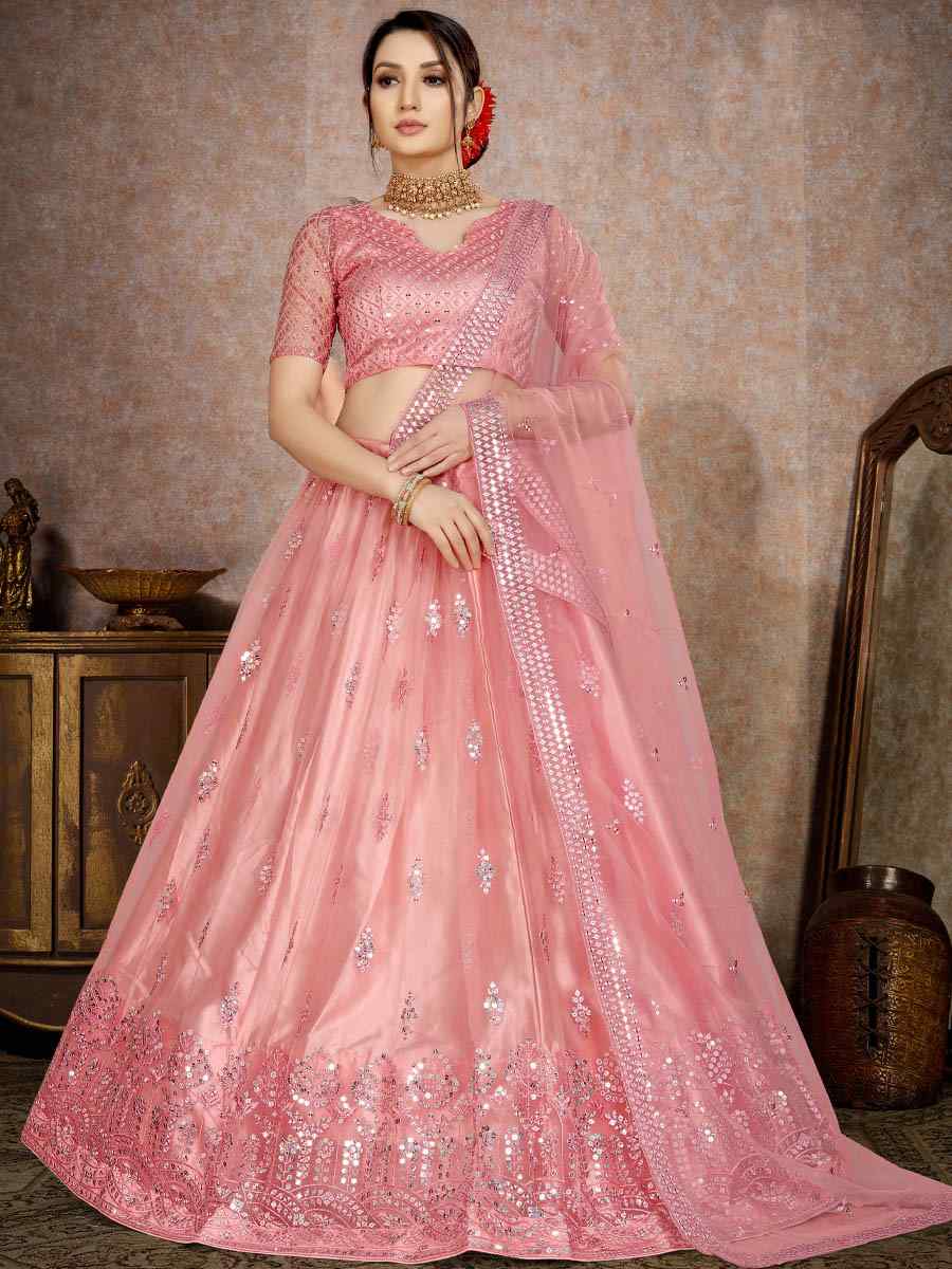 Pink Butterfly Net Embroidered Wedding Festival Heavy Border Choli