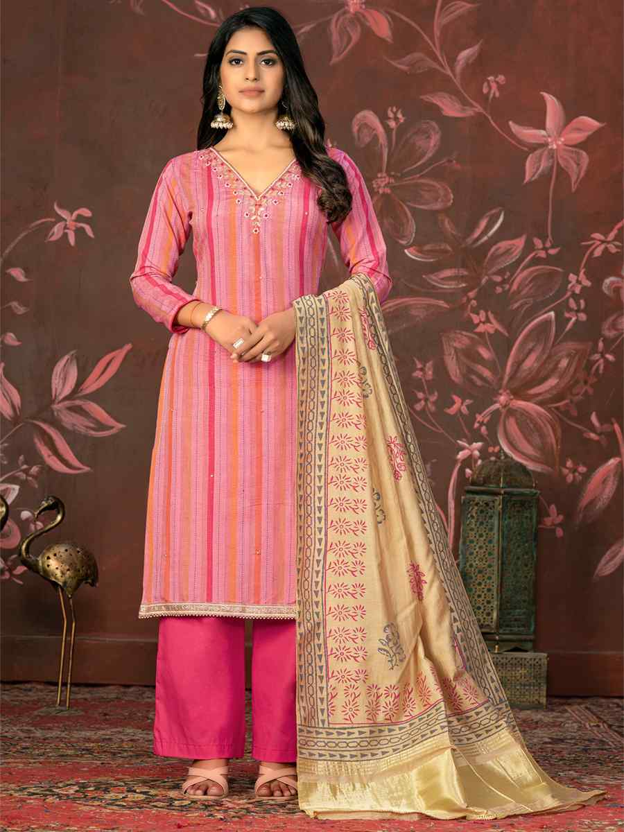 Pink Cambric Cotton Embroidered Casual Festival Pant Salwar Kameez