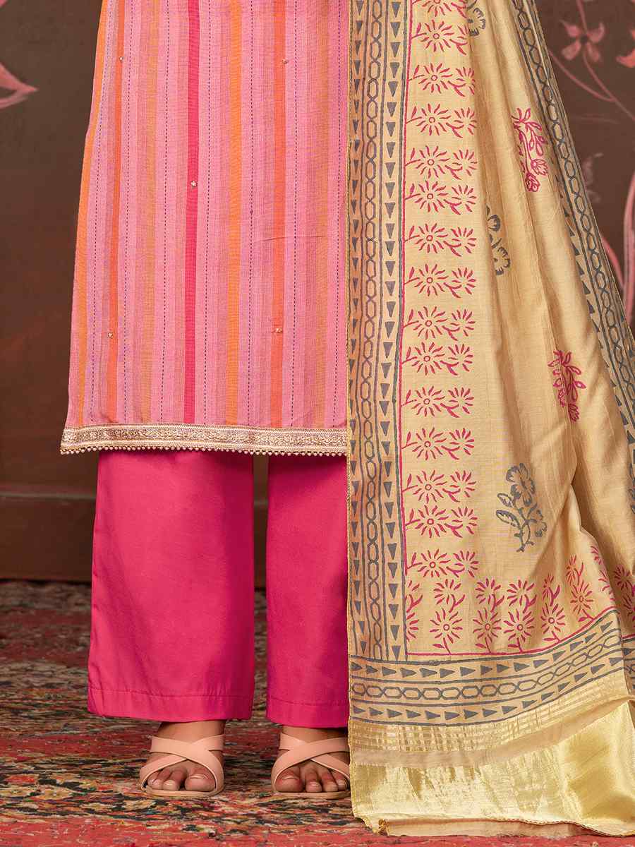 Pink Cambric Cotton Embroidered Casual Festival Pant Salwar Kameez