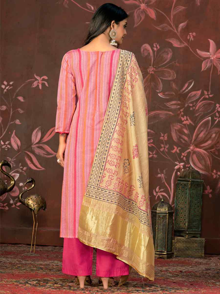 Pink Cambric Cotton Embroidered Casual Festival Pant Salwar Kameez