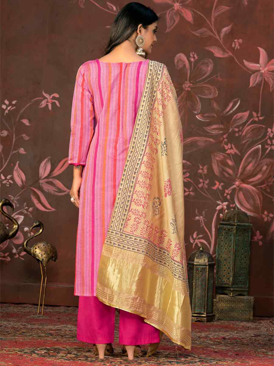 Pink Cambric Cotton Embroidered Casual Festival Pant Salwar Kameez