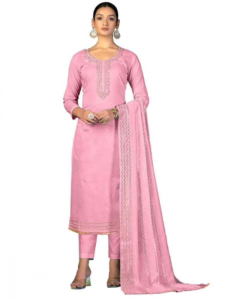 Pink Cambric Cotton Handwoven Casual Festival Pant Salwar Kameez