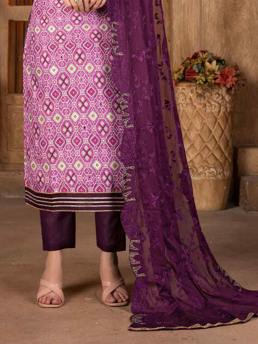 Pink Cambric Cotton Printed Casual Festival Pant Salwar Kameez