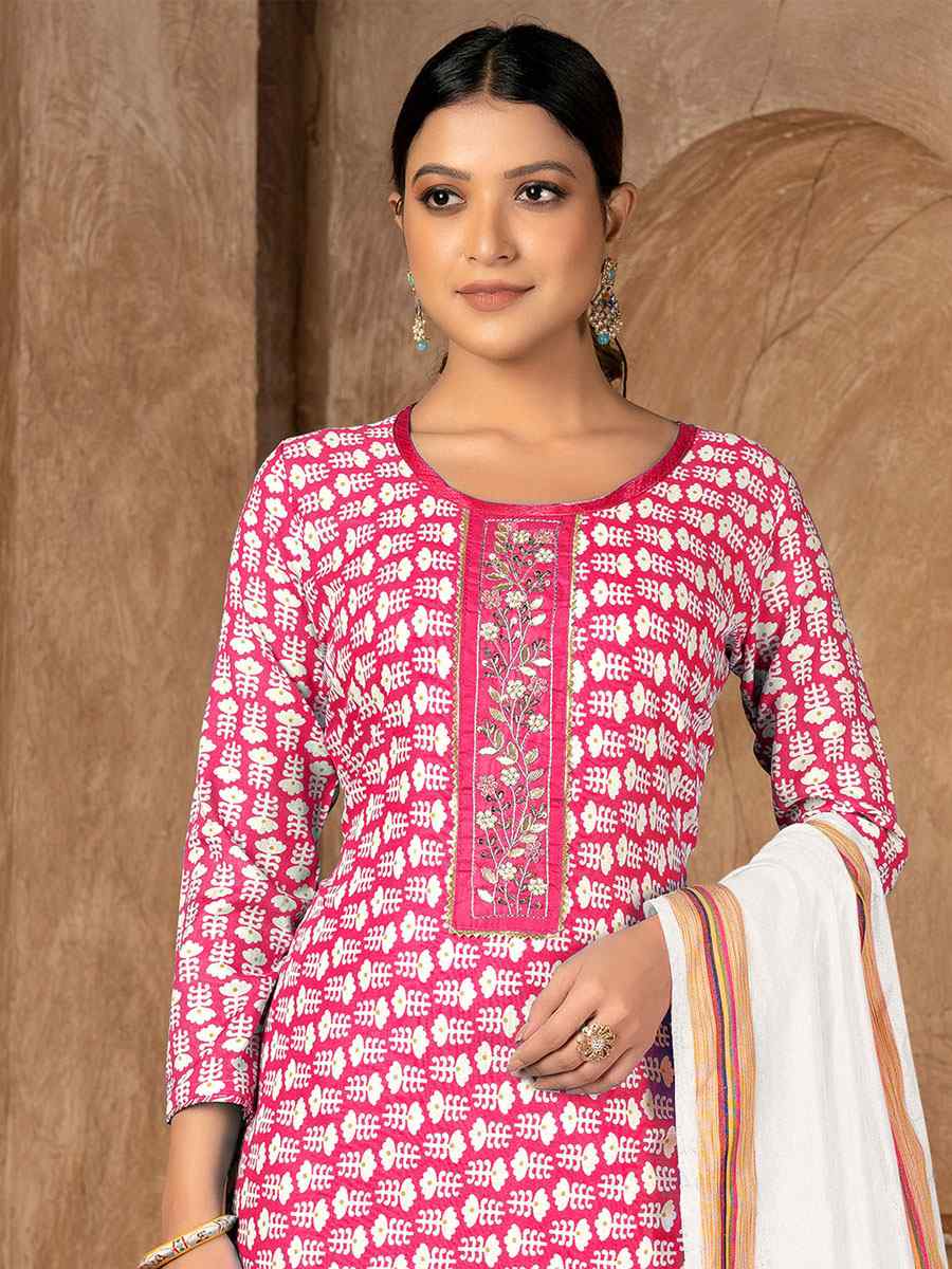 Pink Cambric Cotton Printed Casual Festival Pant Salwar Kameez