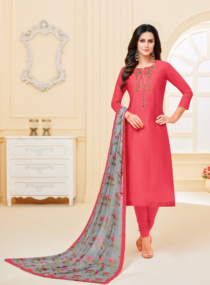 Orange floral print chanderi cotton salwar suit set with dupatta | Kiran's  Boutique